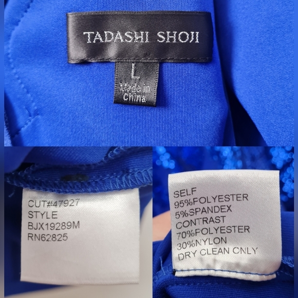 Tadashi Shoji Sequin Capsleeves Neoprene Shift Dress Royal Blue Women's Size L - Picture 15 of 16